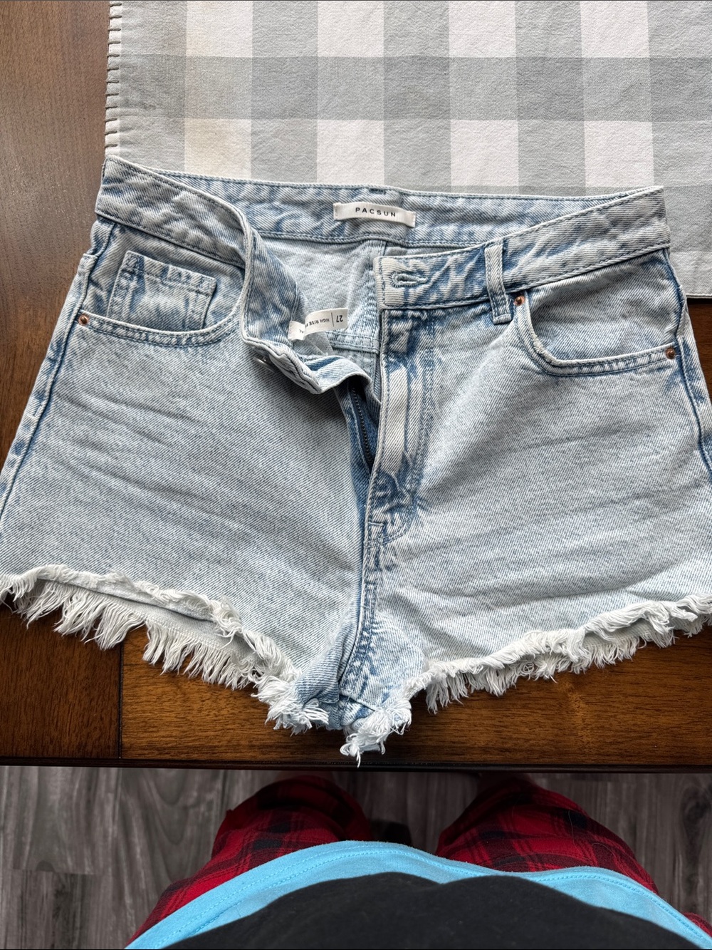 PacSun Light Blue High-Rise Frayed Hem Denim Shorts